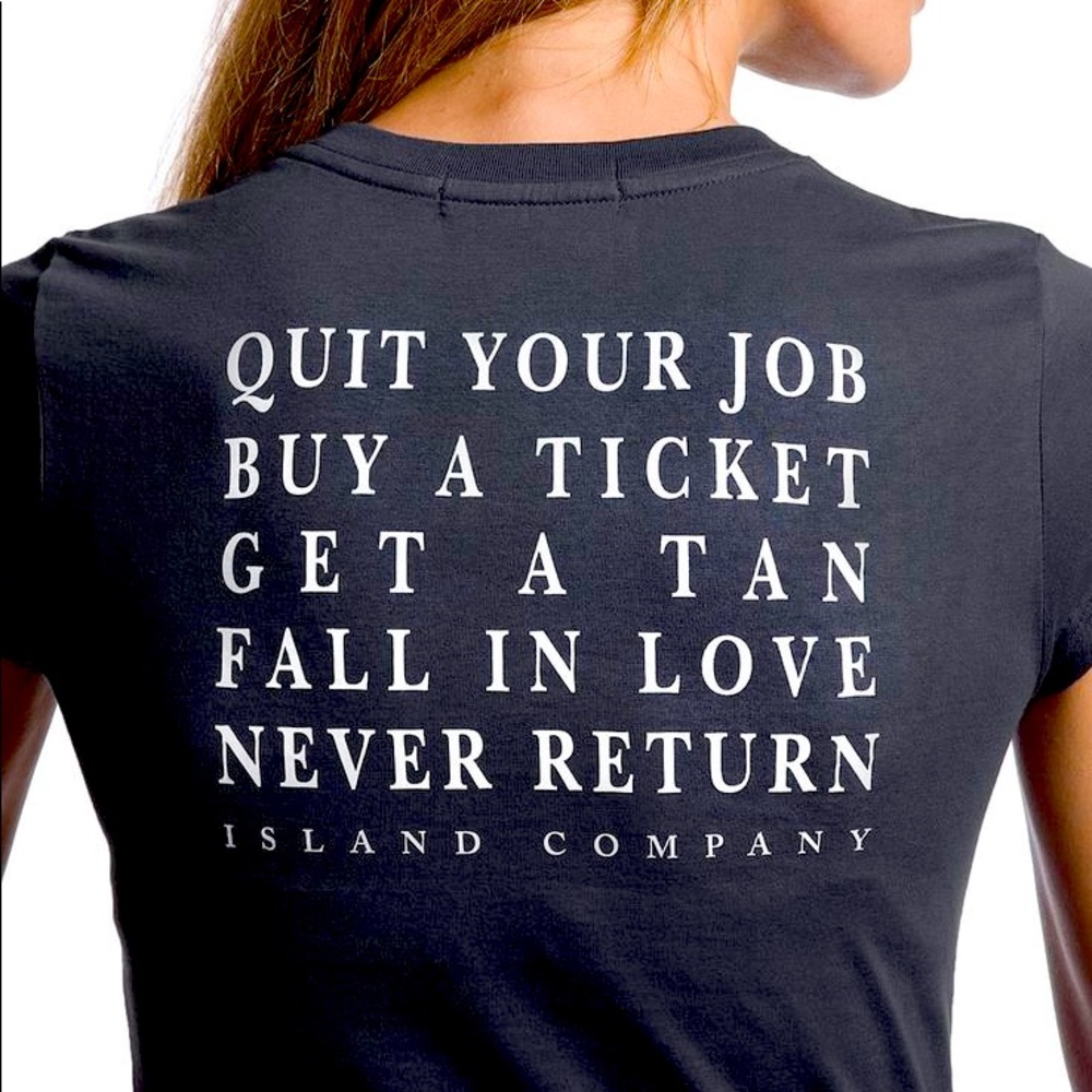 Island Company Navy Long-Sleeve Tee with White Back Slogan